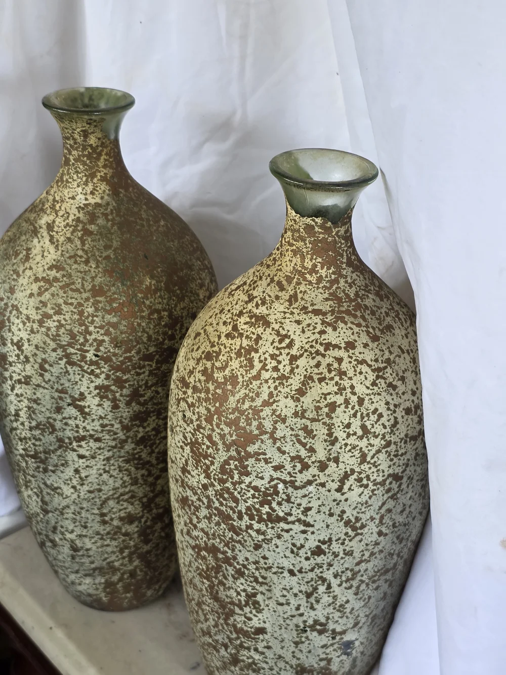 Pier 1 Speckled Cream and Brown Ceramic Floor Vases (Pair)
